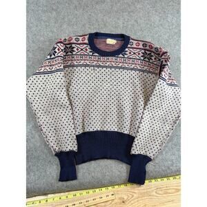 Vintage 40s Fair Isle Knit Sweater Men 40 Crewneck Nordic Snowflake Retro Granpa